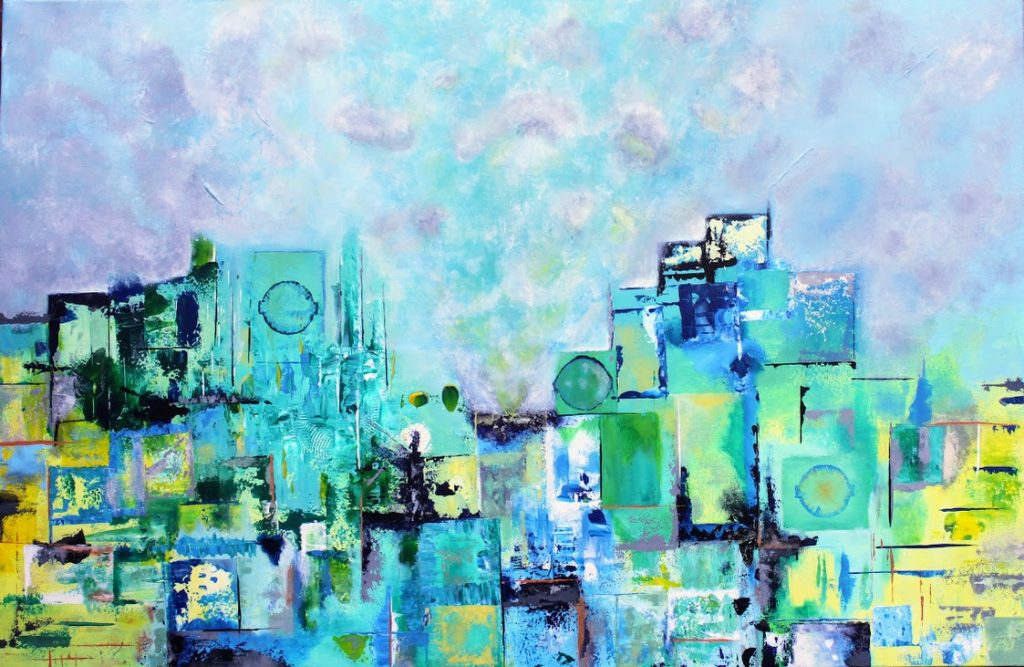 La toile City peinture abstraite de l'artiste peintre Florence Haverlant