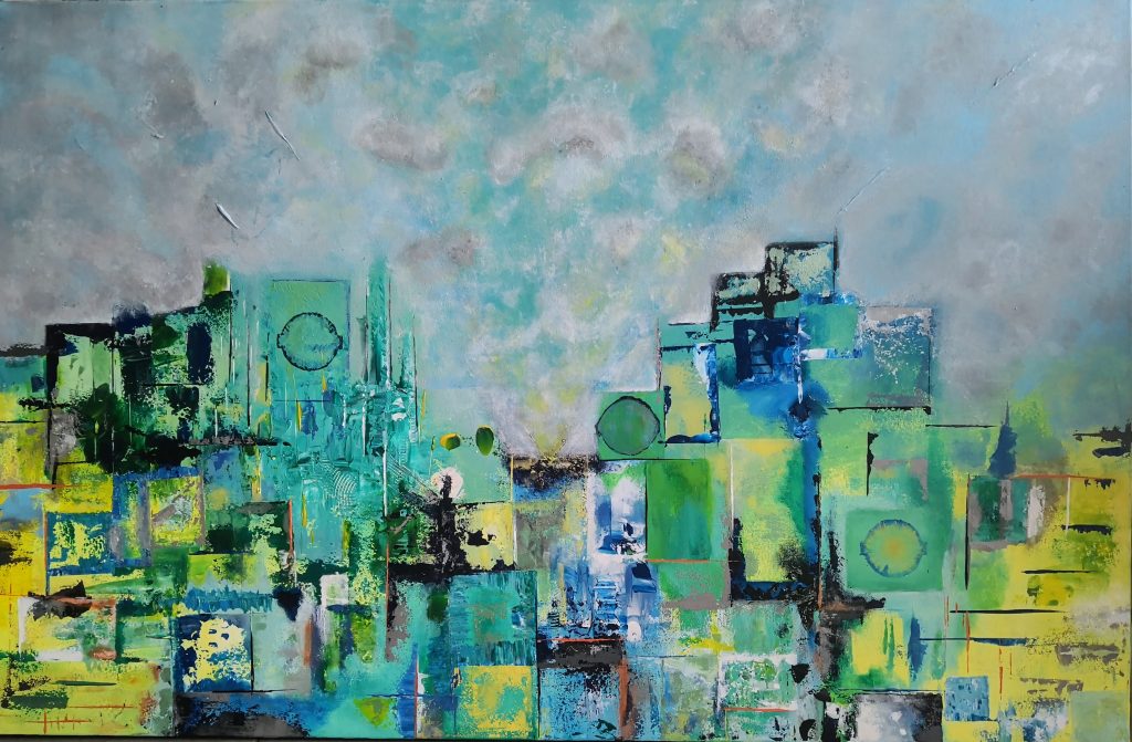 City peinture abstraite de l'artiste peintre Florence Haverlant