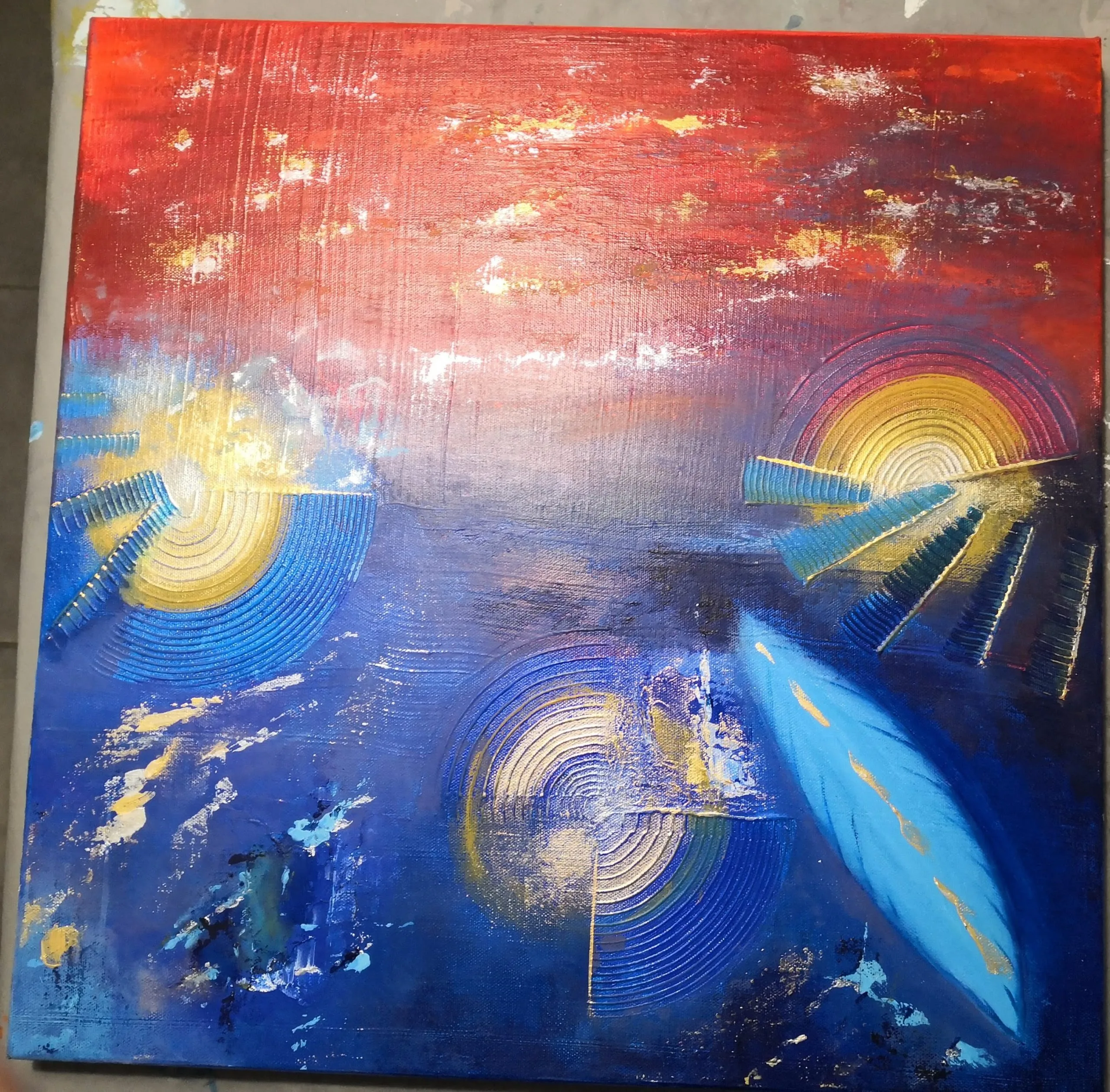 Gros plan sur La toile Souffle de Vie, peinture abstraite de l'artiste peintre Florence Haverlant