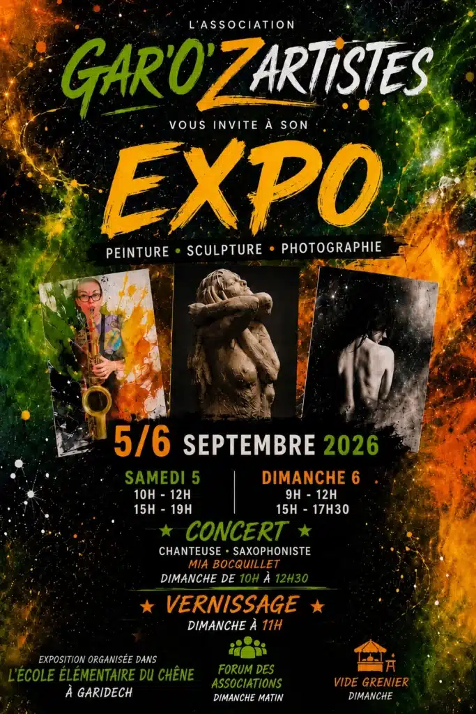 Affiche de l’exposition Gar’O’Zartistes – Garidech – septembre 2026