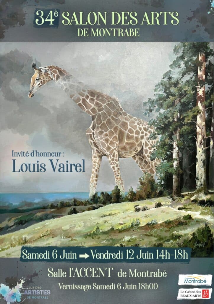Affiche du 34e Salon des Arts de Montrabé présenté à la salle l'Accent du 6 au 12 juin, avec Louis Vairel comme invité d'honneur.