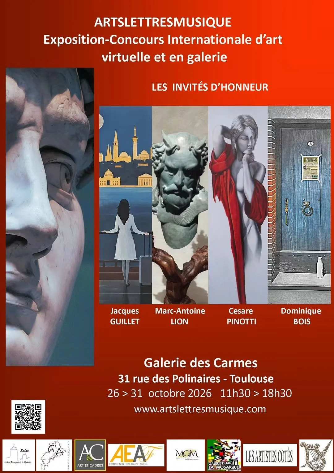 Affiche de l'Exposition-Concours Internationale d'Art organisée par ArtsLettresMusique à la Galerie des Carmes de Toulouse du 26 au 31 octobre 2026.