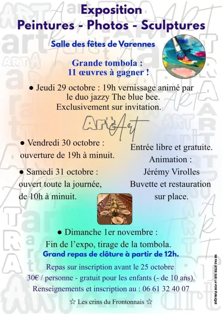 Affiche de l'exposition collective Peintures - Photos - Sculptures à Varennes (82) du 29 octobre au 1er novembre 2026