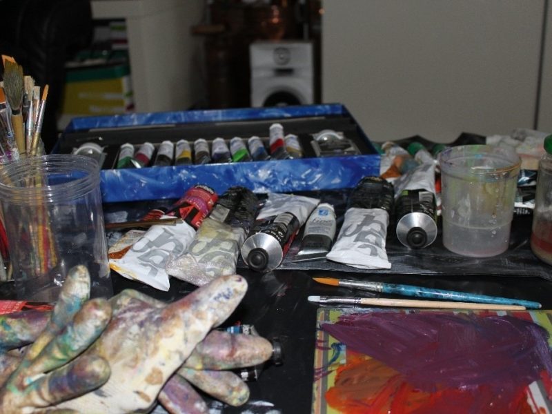 Le matériel de peinture de l'artiste peintre Florence Haverlant